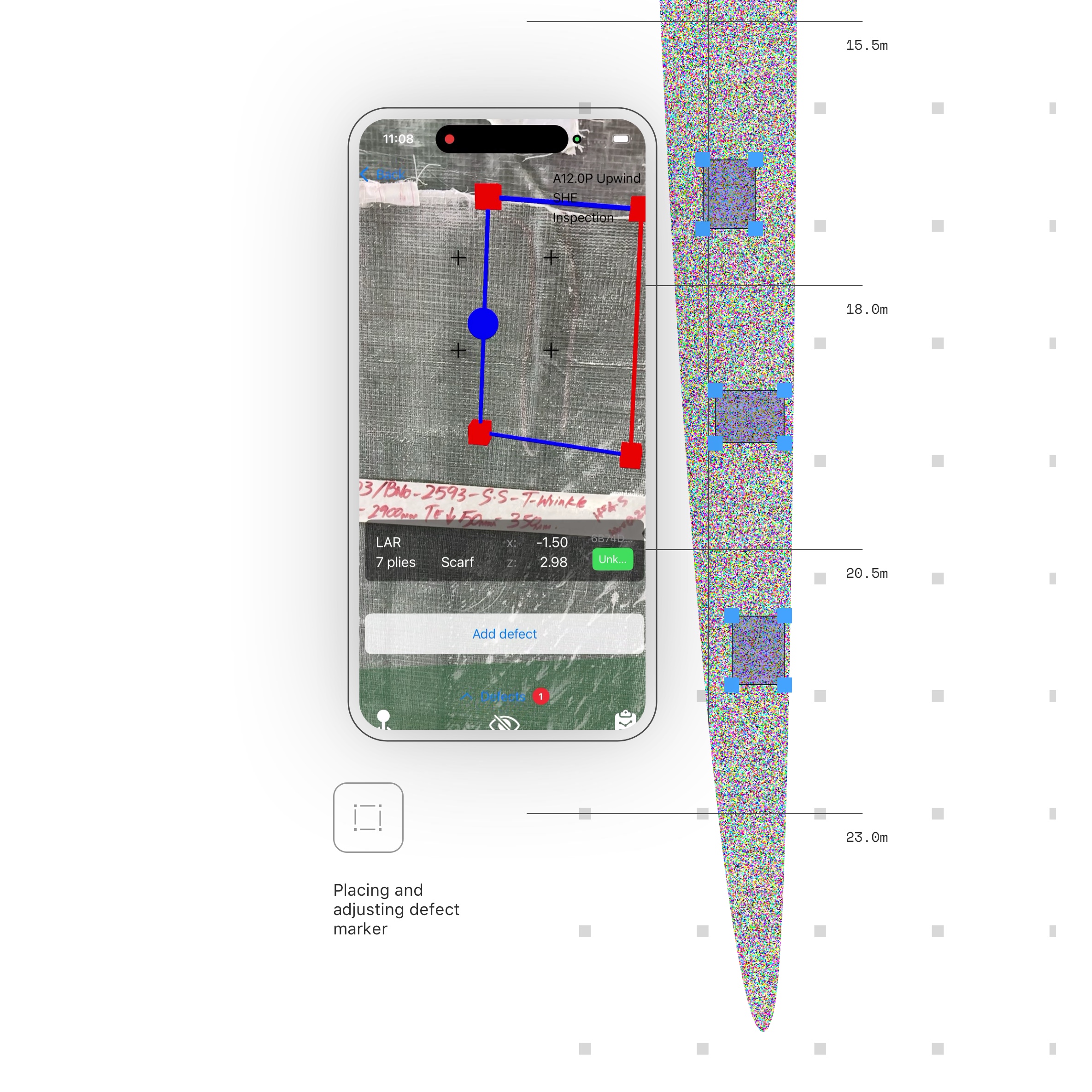 AR spatial markers on blade surface